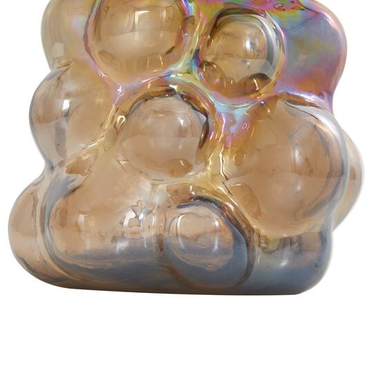 8" Iridescent Brown Abstract Handmade Bubble Glass Vase
